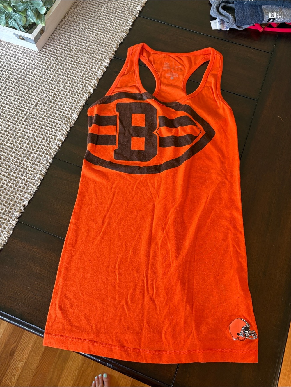 Orange Graphic Racerback Tank with Brown Logo